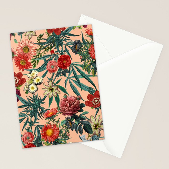 Marijuana and Floral Pattern Stationery Card Gallery Image 2