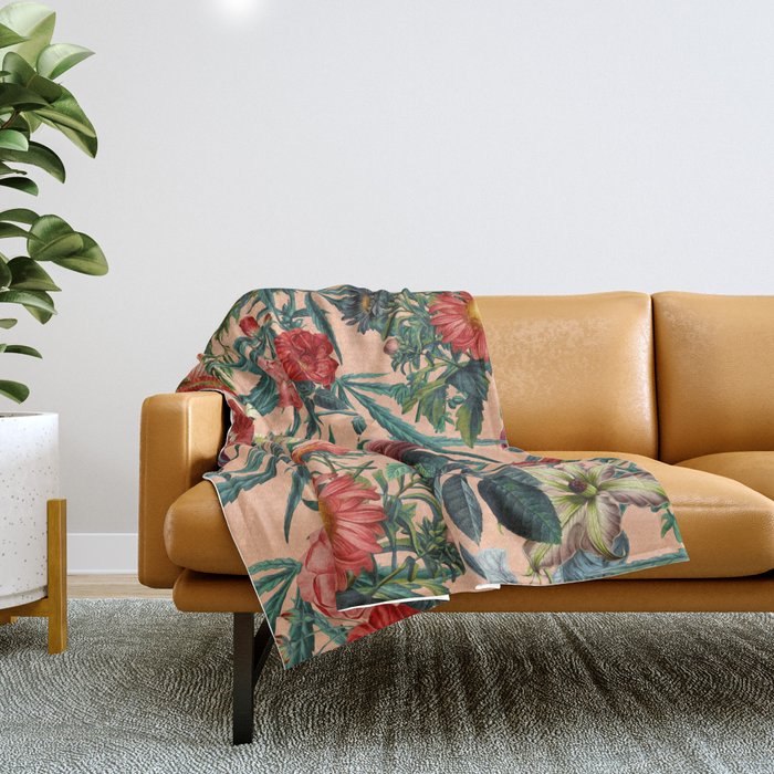Marijuana and Floral Pattern Throw Blanket Gallery Image 1