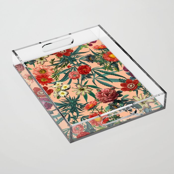 Marijuana and Floral Pattern Acrylic Tray Gallery Image 1