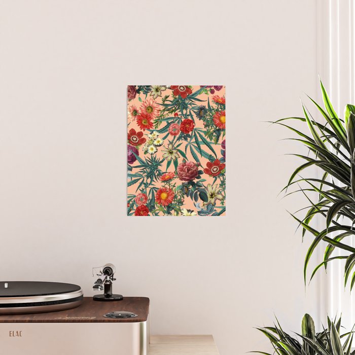 Marijuana and Floral Pattern Poster Gallery Image 2
