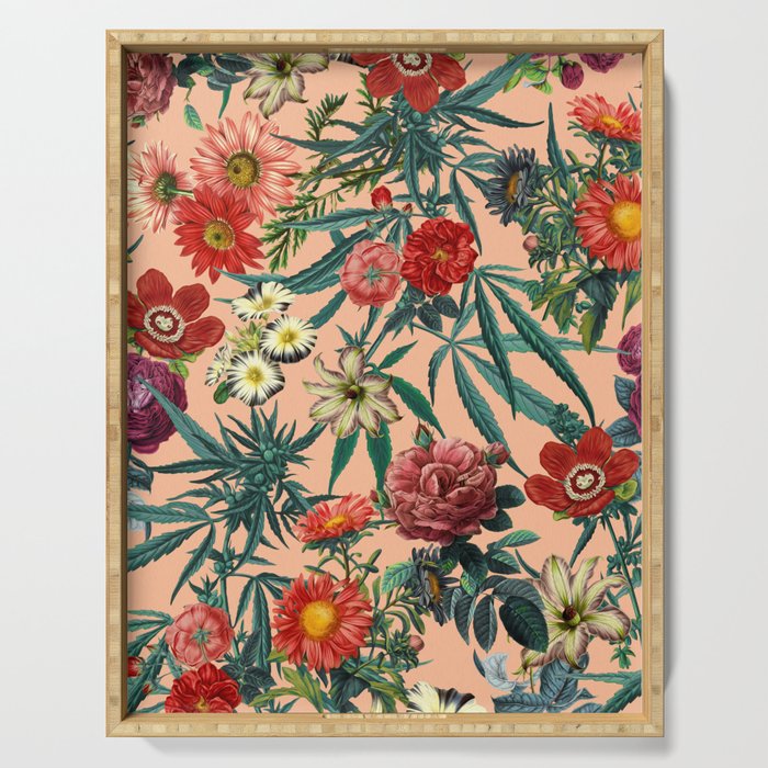 Marijuana and Floral Pattern Serving Tray Gallery Image 1