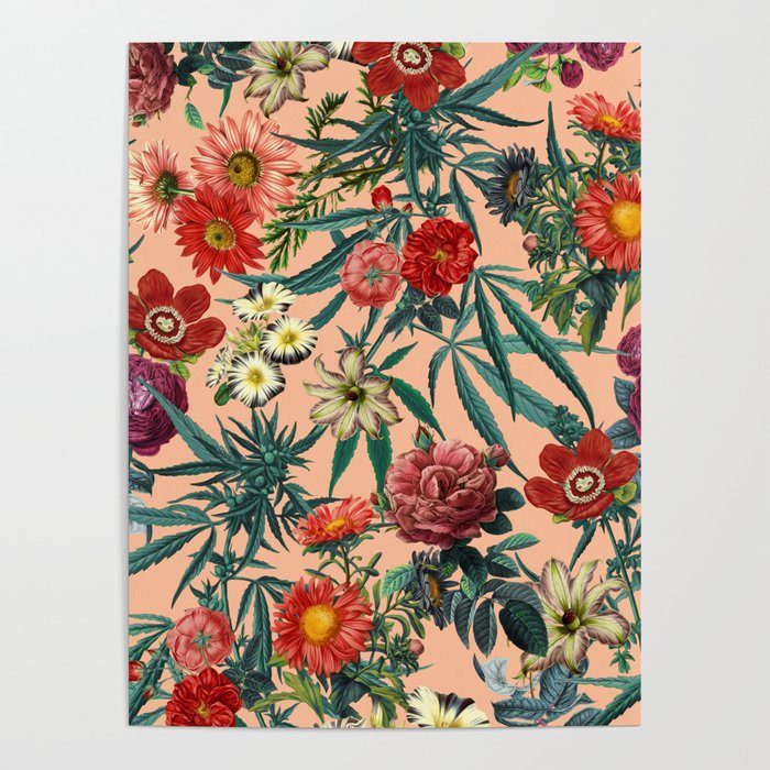 Marijuana and Floral Pattern Poster Gallery Image 4