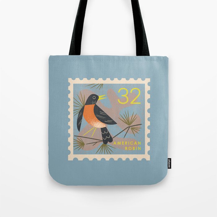 Robin Postage Stamp Tote Bag Gallery Image 1