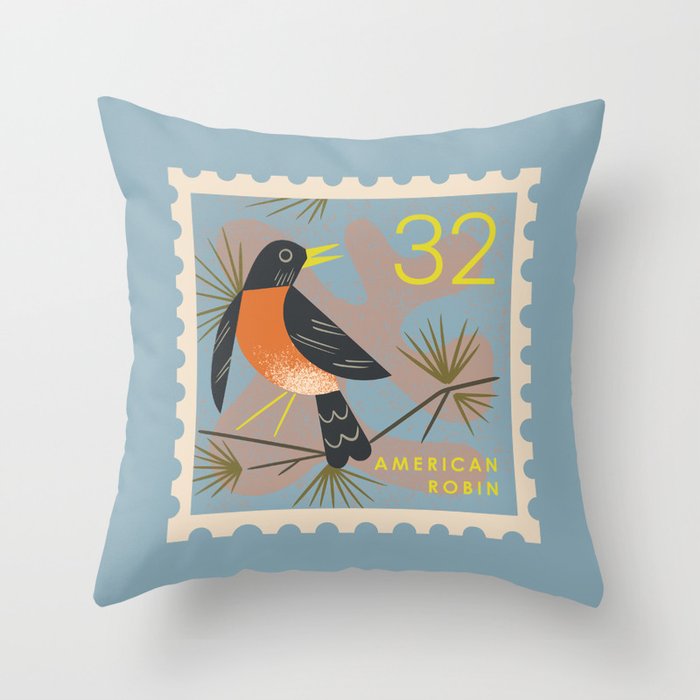 Robin Postage Stamp Throw Pillow Gallery Image 6