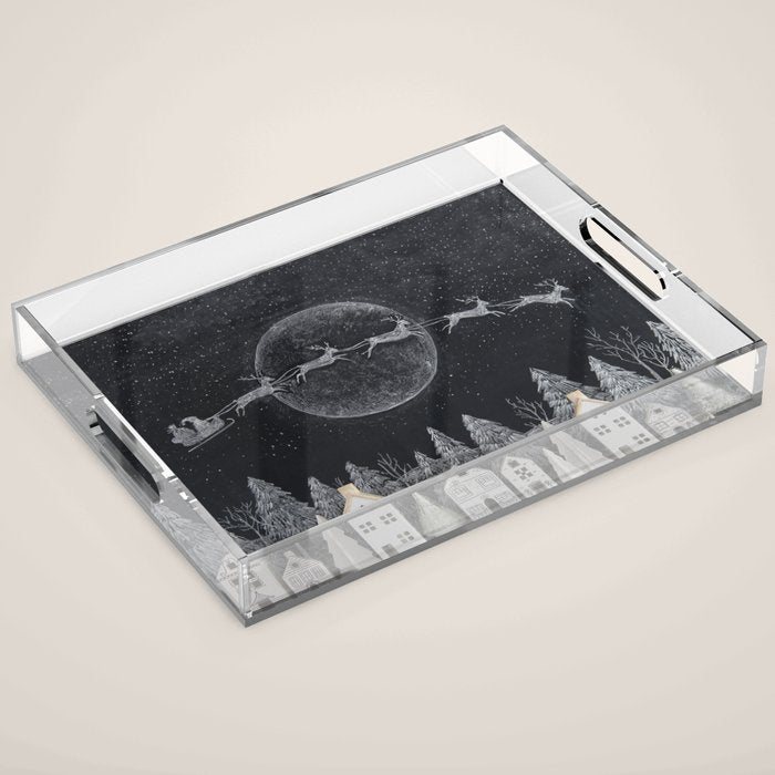 Christmas Village Chalkboard Santa & Reindeer Acrylic Tray Gallery Image 1