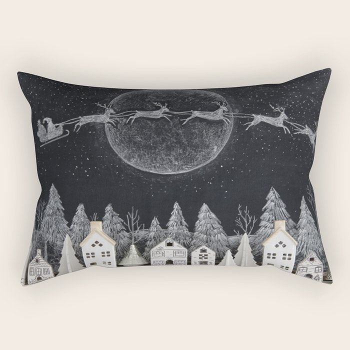 Christmas Village Chalkboard Santa & Reindeer Rectangular Pillow Gallery Image 1