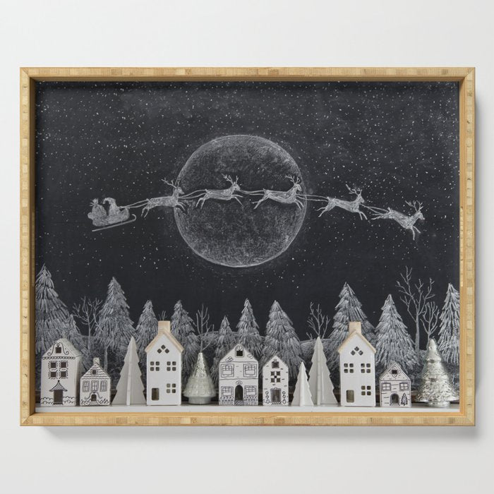 Christmas Village Chalkboard Santa & Reindeer Serving Tray Gallery Image 1