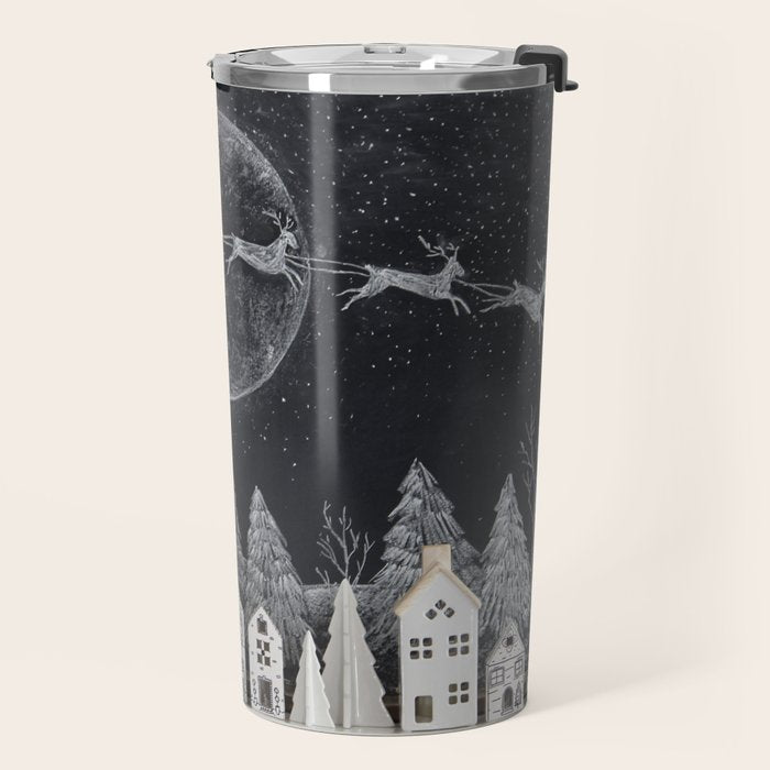 Christmas Village Chalkboard Santa & Reindeer Travel Mug Gallery Image 2