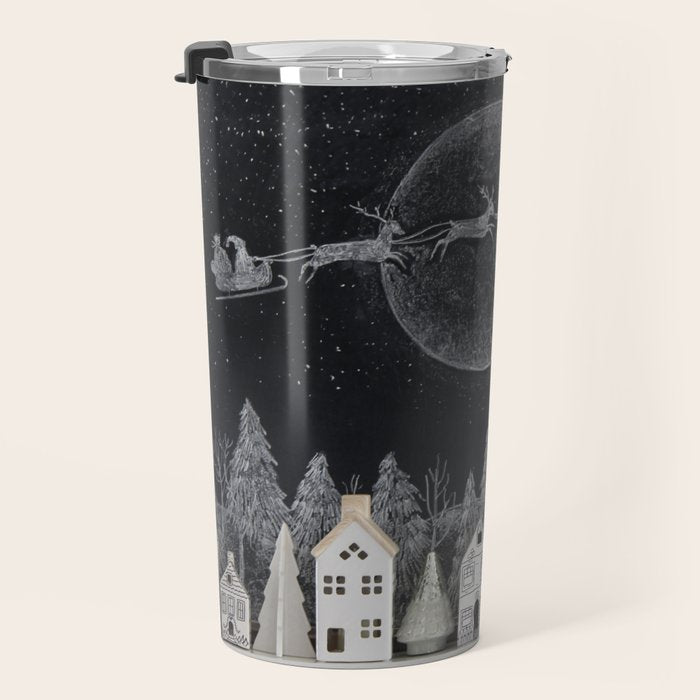 Christmas Village Chalkboard Santa & Reindeer Travel Mug Gallery Image 3