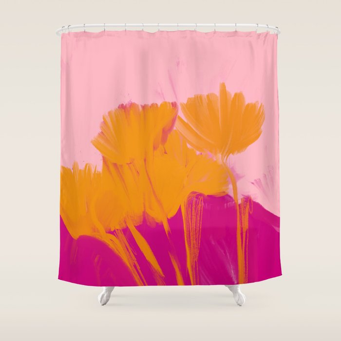 Bloom In Orange & Pink Shower Curtain Gallery Image 1