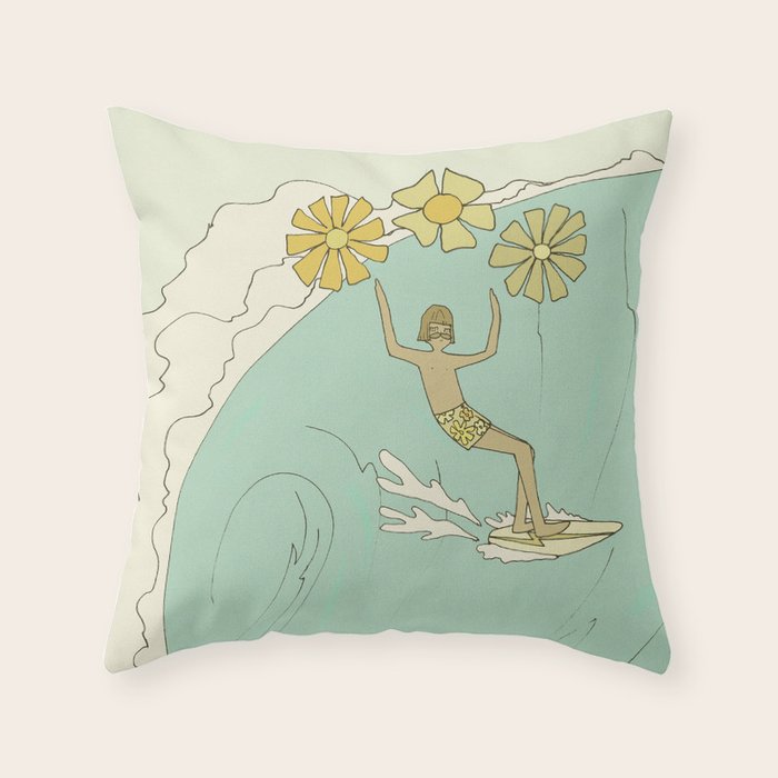pipeline master style guru gerry lopez // retro surf art by surfy birdy Throw Pillow Gallery Image 1