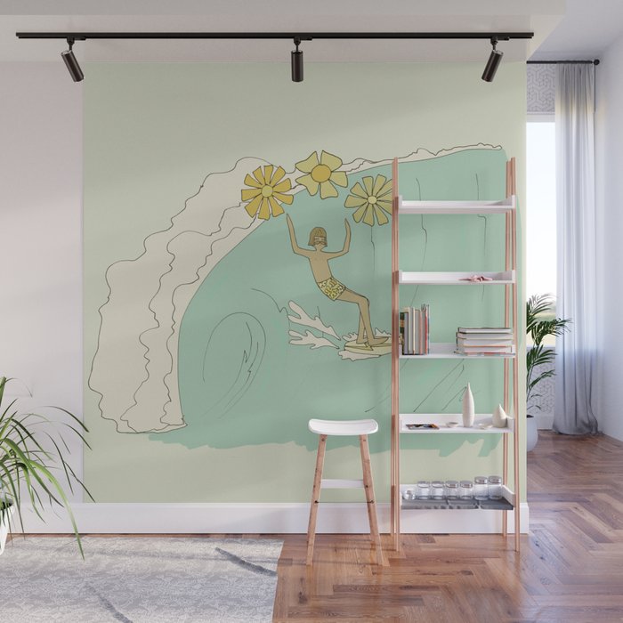 pipeline master style guru gerry lopez // retro surf art by surfy birdy Wall Mural Gallery Image 1