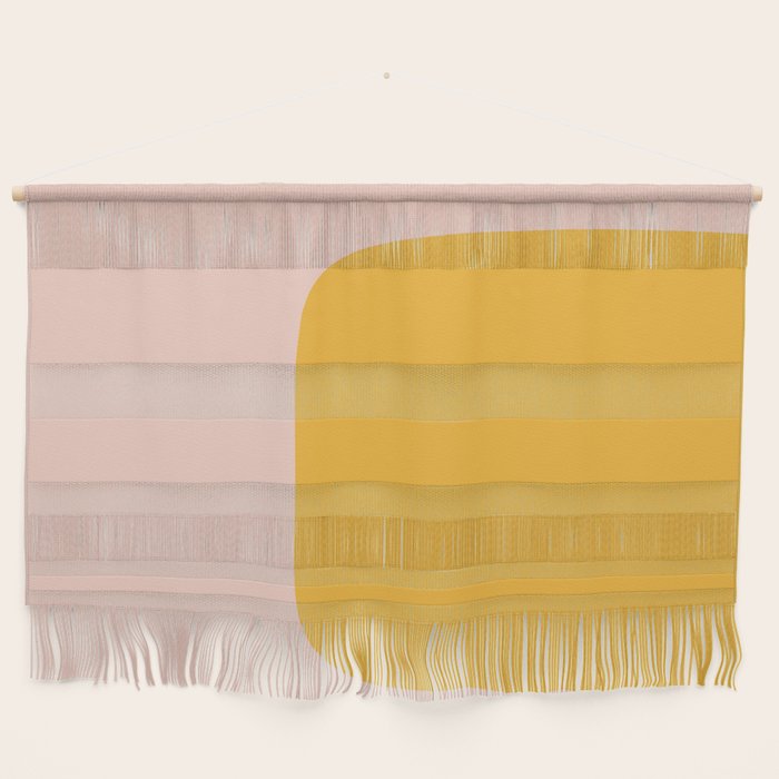 Warm Simplicity - Blush Pink And Mustard Minimalism Wall Hanging