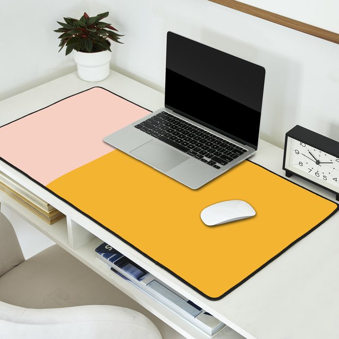 Warm Simplicity - Blush Pink and Mustard Minimalism Desk Mat Gallery Image 2