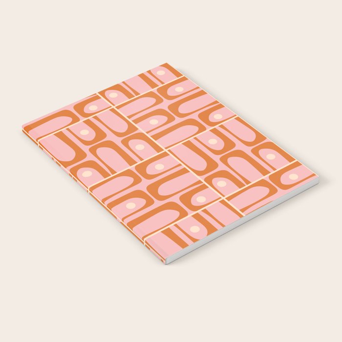Mid Century Modern Piquet Multi Geometric Tiled Pattern Blush Pink Orange Cream Notebook Gallery Image 2