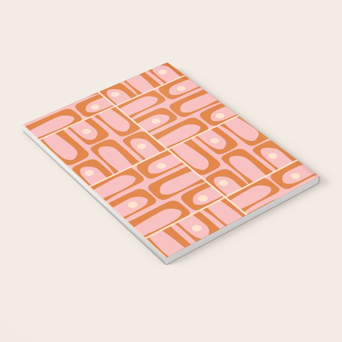 Mid Century Modern Piquet Multi Geometric Tiled Pattern Blush Pink Orange Cream Notebook Gallery Image 3