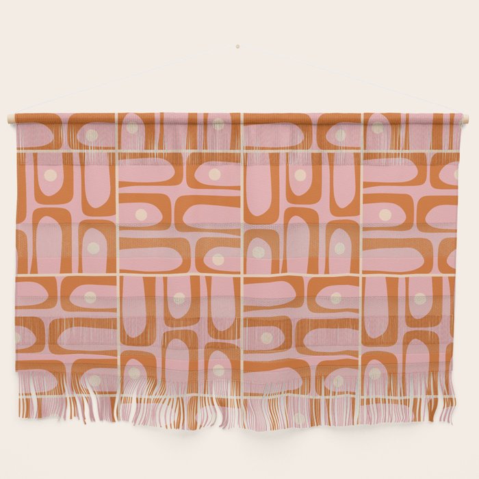 Mid Century Modern Piquet Multi Geometric Tiled Pattern Blush Pink Orange Cream Wall Hanging Gallery Image 1
