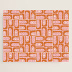 Mid Century Modern Piquet Multi Geometric Tiled Pattern Blush Pink Orange Cream Jigsaw Puzzle Gallery Image 1