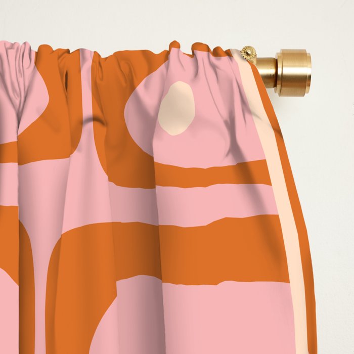 Mid Century Modern Piquet Multi Geometric Tiled Pattern Blush Pink Orange Cream Window Curtain Gallery Image 2