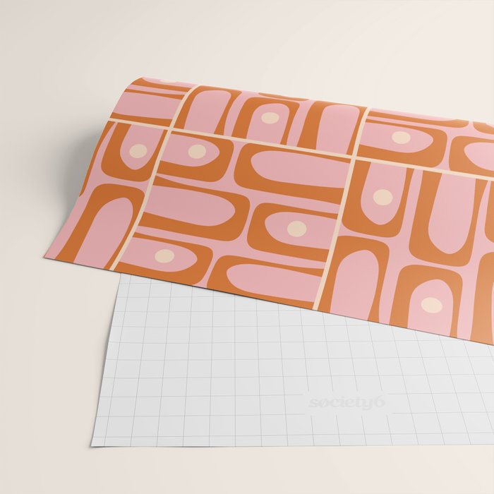 Mid Century Modern Piquet Multi Geometric Tiled Pattern Blush Pink Orange Cream Wrapping Paper Gallery Image 2
