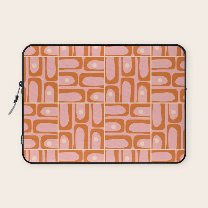 Mid Century Modern Piquet Multi Geometric Tiled Pattern Blush Pink Orange Cream Laptop Sleeve Gallery Image 1