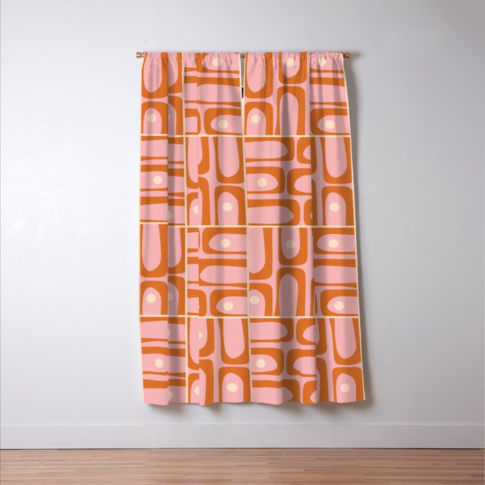 Mid Century Modern Piquet Multi Geometric Tiled Pattern Blush Pink Orange Cream Window Curtain Gallery Image 3
