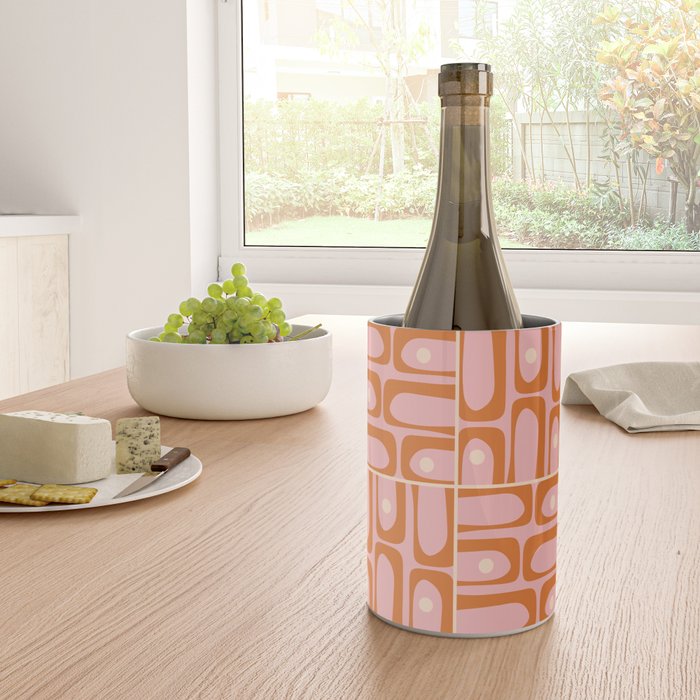Mid Century Modern Piquet Multi Geometric Tiled Pattern Blush Pink Orange Cream Wine Chiller Gallery Image 4