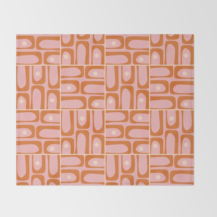 Mid Century Modern Piquet Multi Geometric Tiled Pattern Blush Pink Orange Cream Throw Blanket Gallery Image 2