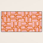 Mid Century Modern Piquet Multi Geometric Tiled Pattern Blush Pink Orange Cream Desk Mat Gallery Image 3