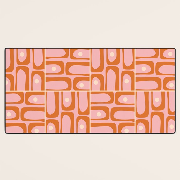 Mid Century Modern Piquet Multi Geometric Tiled Pattern Blush Pink Orange Cream Desk Mat Gallery Image 3