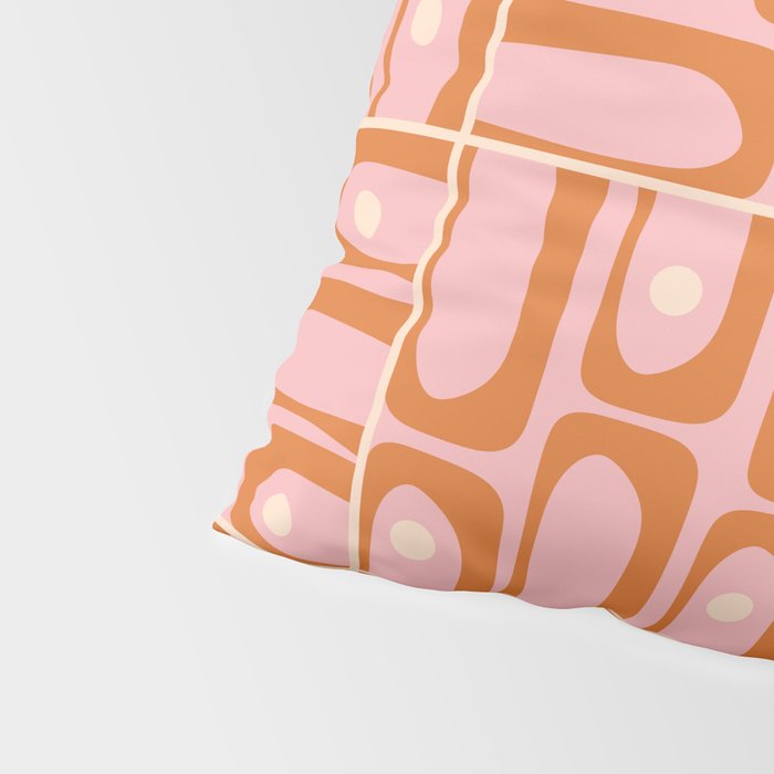 Mid Century Modern Piquet Multi Geometric Tiled Pattern Blush Pink Orange Cream Pillow Sham Gallery Image 4