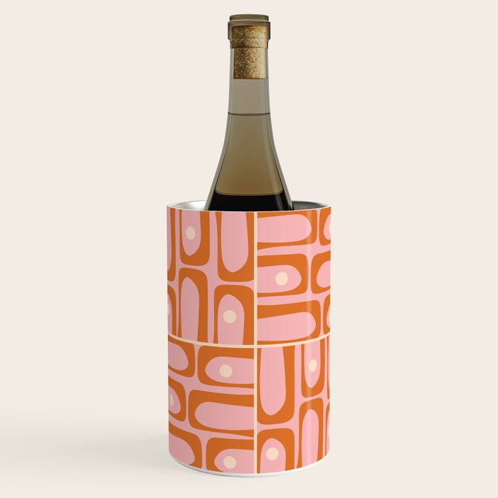 Mid Century Modern Piquet Multi Geometric Tiled Pattern Blush Pink Orange Cream Wine Chiller Gallery Image 3