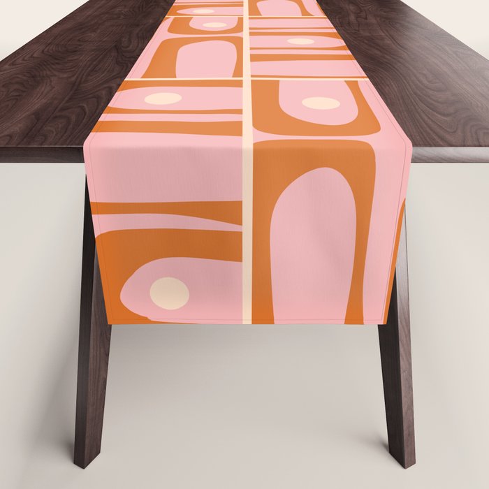 Mid Century Modern Piquet Multi Geometric Tiled Pattern Blush Pink Orange Cream Table Runner Gallery Image 1