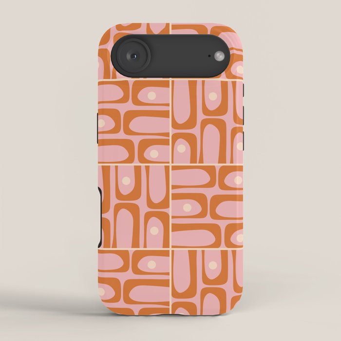 Mid Century Modern Piquet Multi Geometric Tiled Pattern Blush Pink Orange Cream iPhone Case Gallery Image 2