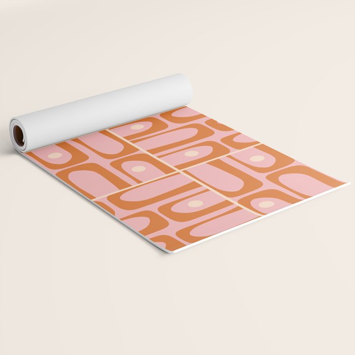 Mid Century Modern Piquet Multi Geometric Tiled Pattern Blush Pink Orange Cream Yoga Mat Gallery Image 2
