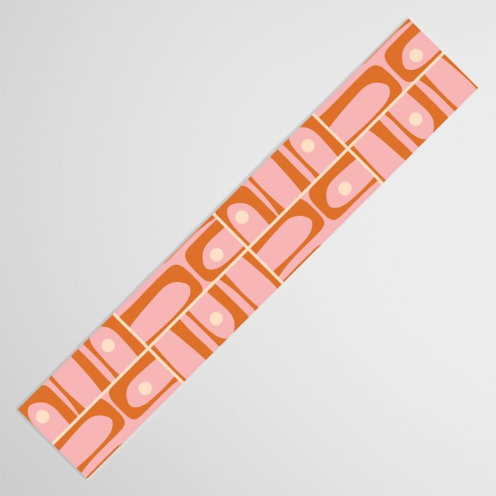 Mid Century Modern Piquet Multi Geometric Tiled Pattern Blush Pink Orange Cream Table Runner Gallery Image 3