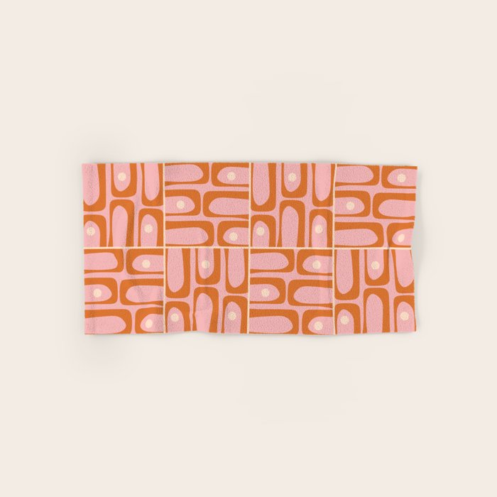 Mid Century Modern Piquet Multi Geometric Tiled Pattern Blush Pink Orange Cream Bath Towel Gallery Image 1