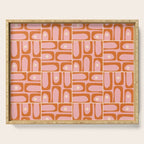 Mid Century Modern Piquet Multi Geometric Tiled Pattern Blush Pink Orange Cream Serving Tray Gallery Image 1