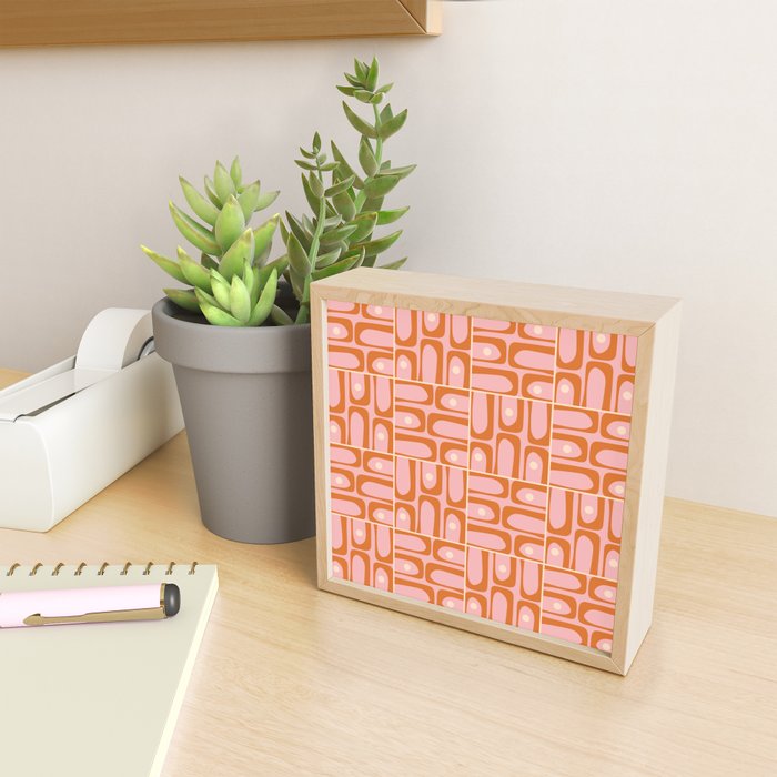 Mid Century Modern Piquet Multi Geometric Tiled Pattern Blush Pink Orange Cream Mini Art Print Gallery Image 2