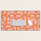 Mid Century Modern Piquet Multi Geometric Tiled Pattern Blush Pink Orange Cream Desk Mat Gallery Image 1