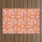 Mid Century Modern Piquet Multi Geometric Tiled Pattern Blush Pink Orange Cream Outdoor Rug Gallery Image 1