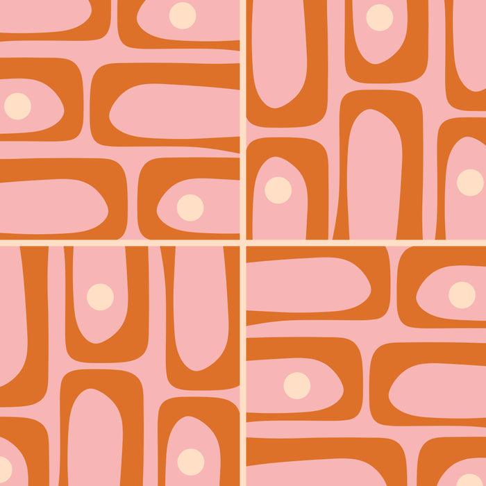 Mid Century Modern Piquet Multi Geometric Tiled Pattern Blush Pink Orange Cream Coffee Mug Gallery Image 2