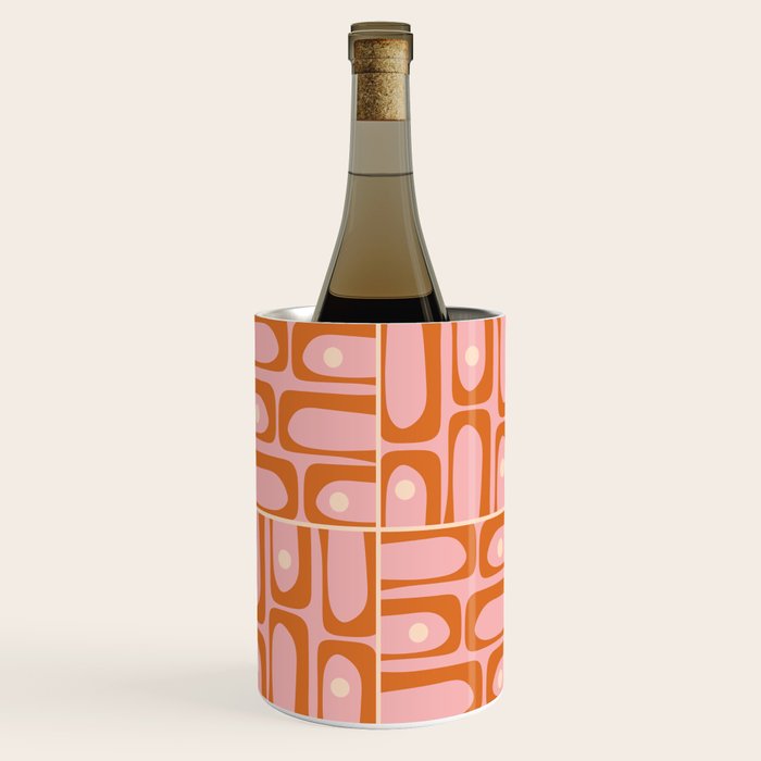 Mid Century Modern Piquet Multi Geometric Tiled Pattern Blush Pink Orange Cream Wine Chiller Gallery Image 1