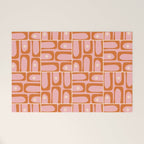 Mid Century Modern Piquet Multi Geometric Tiled Pattern Blush Pink Orange Cream Welcome Mat Gallery Image 1