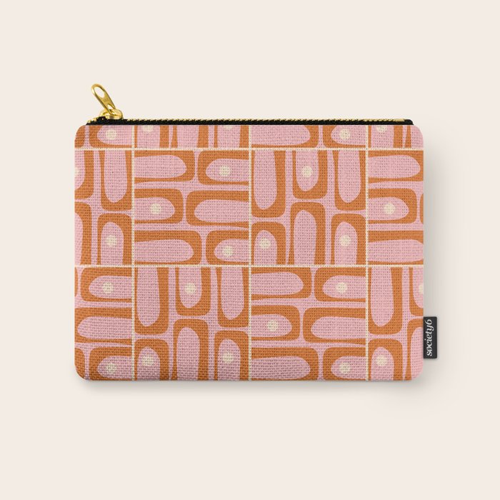 Mid Century Modern Piquet Multi Geometric Tiled Pattern Blush Pink Orange Cream Carry All Pouch Gallery Image 1