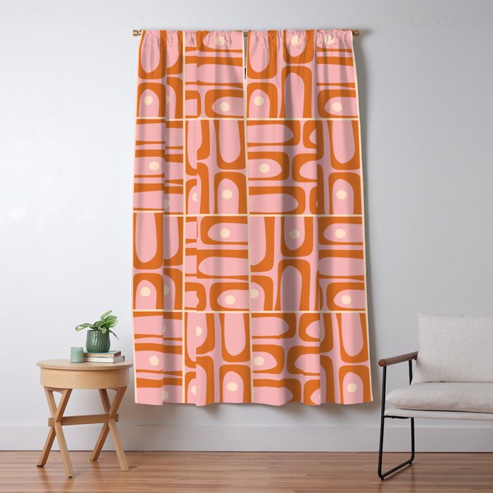 Mid Century Modern Piquet Multi Geometric Tiled Pattern Blush Pink Orange Cream Window Curtain Gallery Image 5
