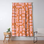 Mid Century Modern Piquet Multi Geometric Tiled Pattern Blush Pink Orange Cream Window Curtain Gallery Image 5