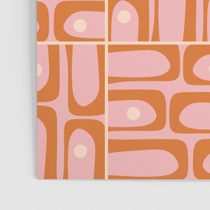Mid Century Modern Piquet Multi Geometric Tiled Pattern Blush Pink Orange Cream Poster Gallery Image 3