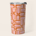 Mid Century Modern Piquet Multi Geometric Tiled Pattern Blush Pink Orange Cream Travel Mug Gallery Image 2