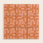 Mid Century Modern Piquet Multi Geometric Tiled Pattern Blush Pink Orange Cream Wood Wall Art Gallery Image 1